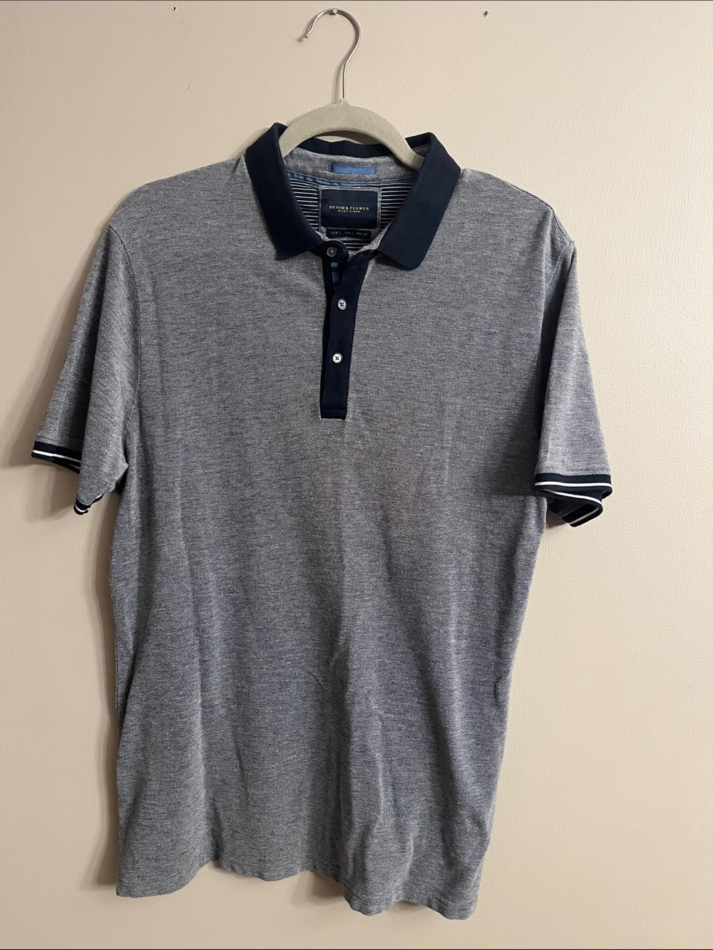 Denim & Flower Heather Gray Polo with Navy Accents